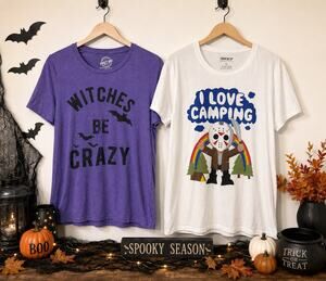 Halloween Graphic Tee Bundle XL | Witches Be Crazy + I Love Camping Jason Horror